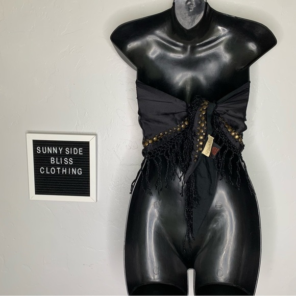 Nalini Black Silk Tie Around Top W/ Medal Embellishments One Size - Picture 5 of 14